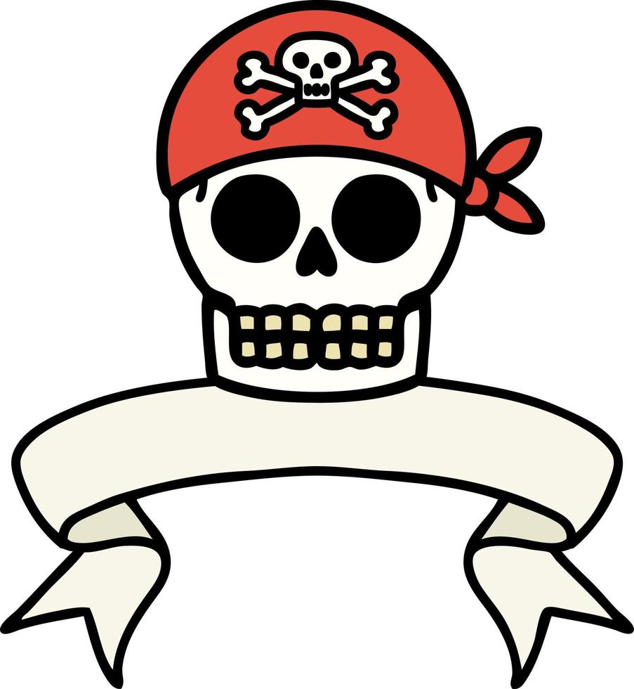 tattoo with banner of a pirate skull vector