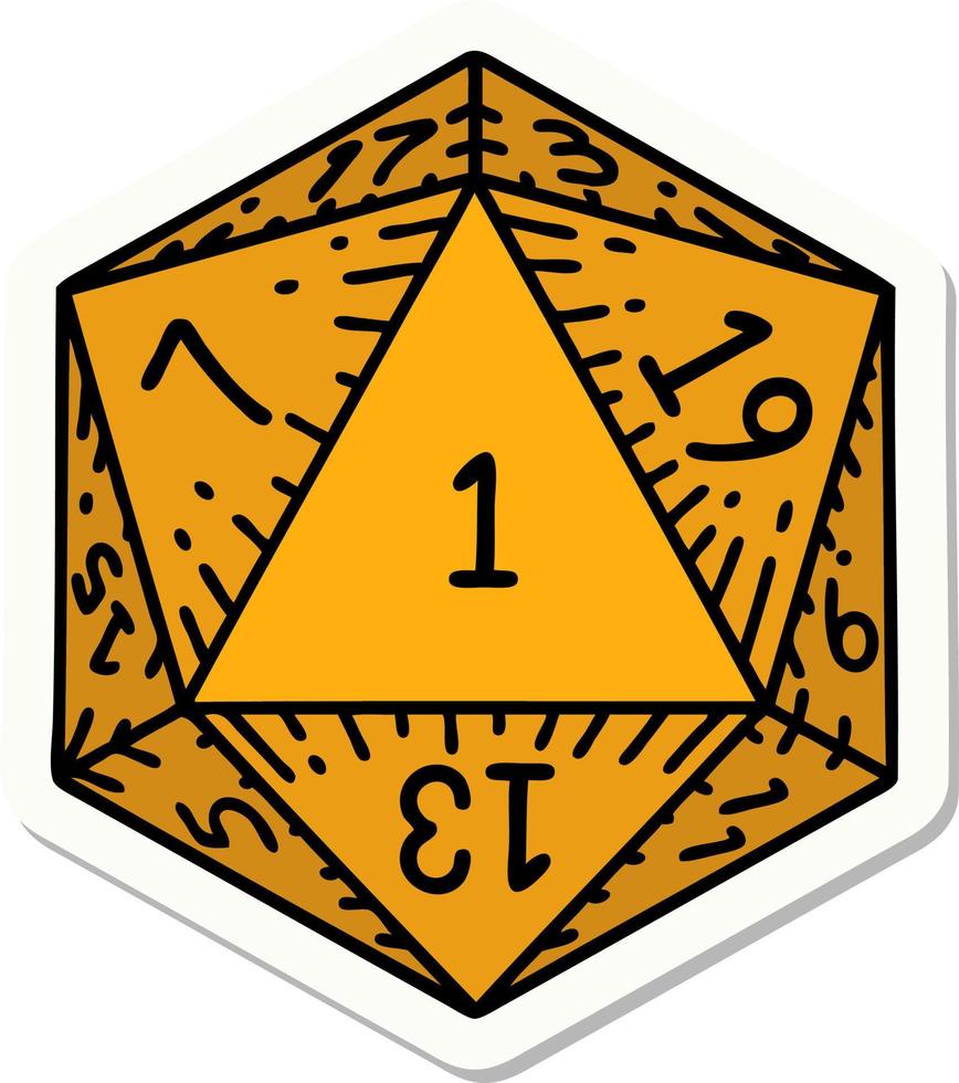 natural 1 D20 dice roll sticker vector