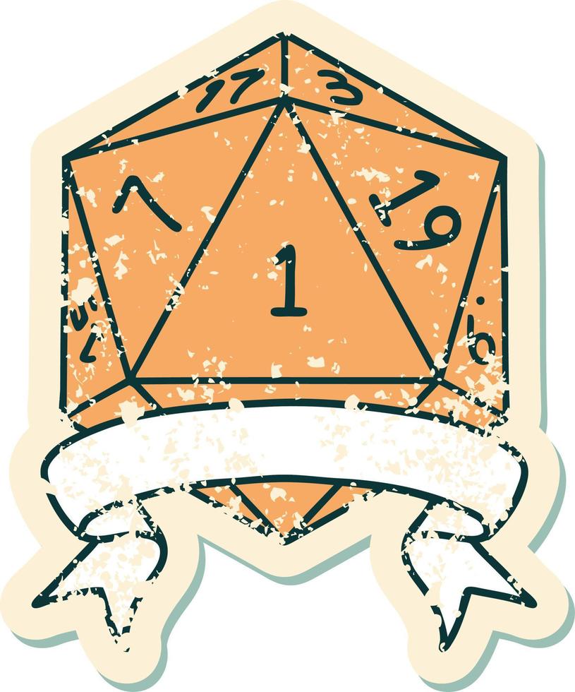 natural one d20 dice roll illustration vector