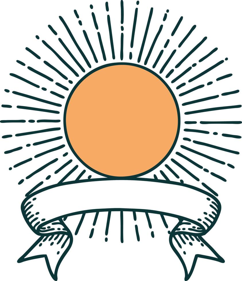 tattoo with banner of a sun vector