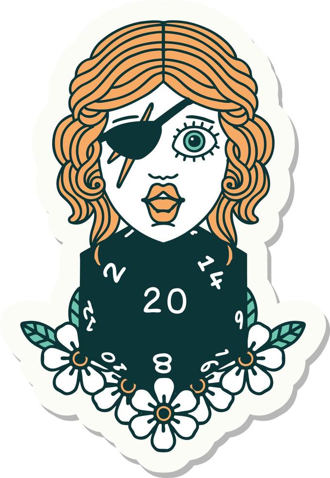 human rogue with natural twenty dice roll sticker vector