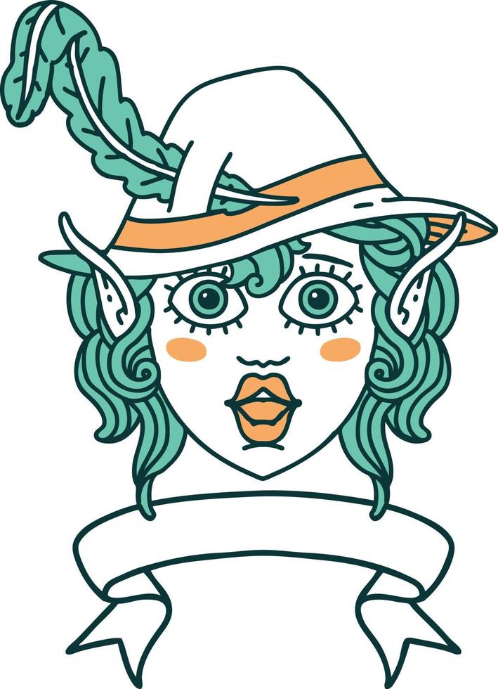 elf bard character face with banner illustration vector