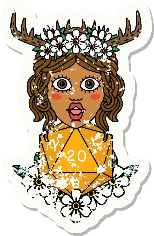 human druid with natural twenty dice roll illustration vector