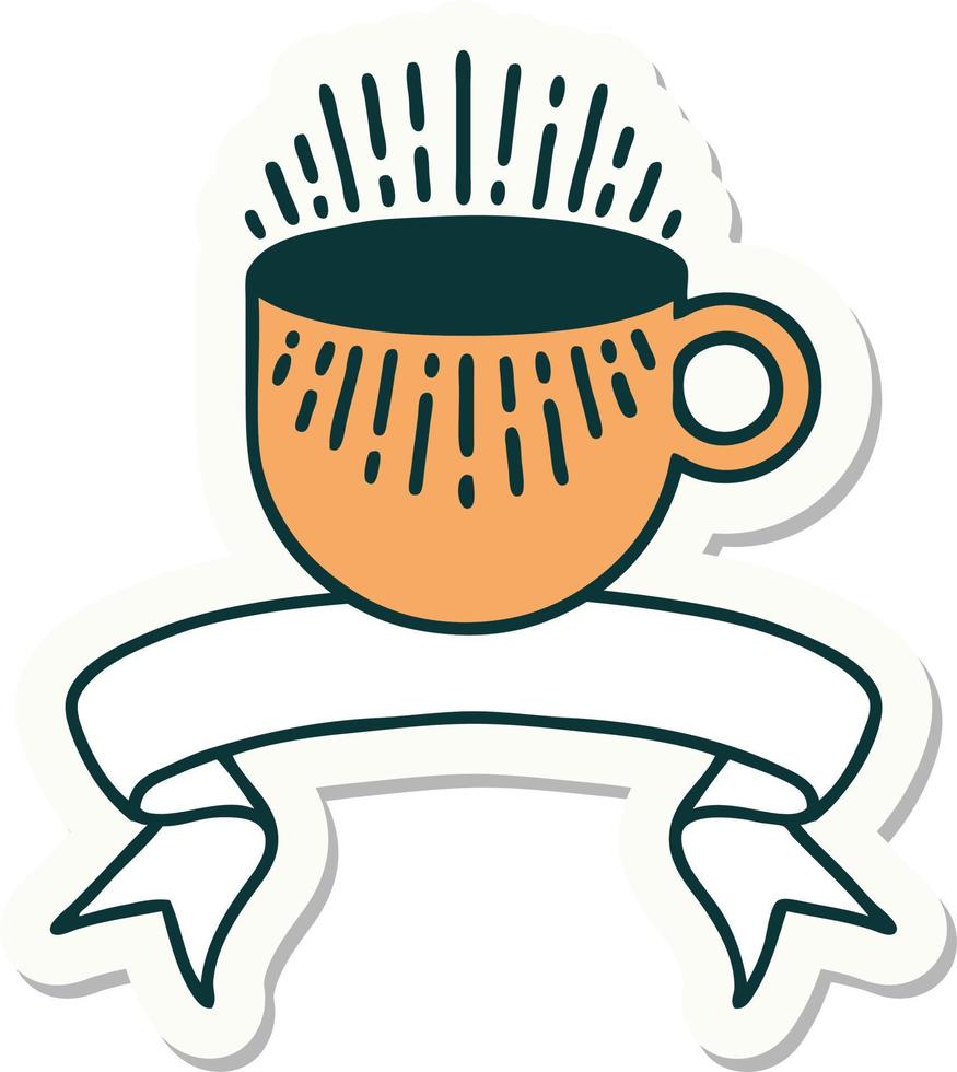 tattoo sticker with banner of cup of coffee vector