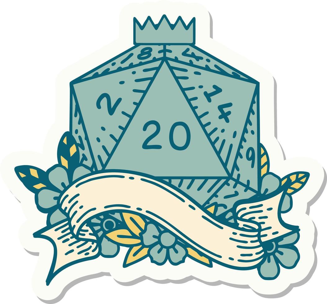 natural twenty D20 dice roll sticker vector