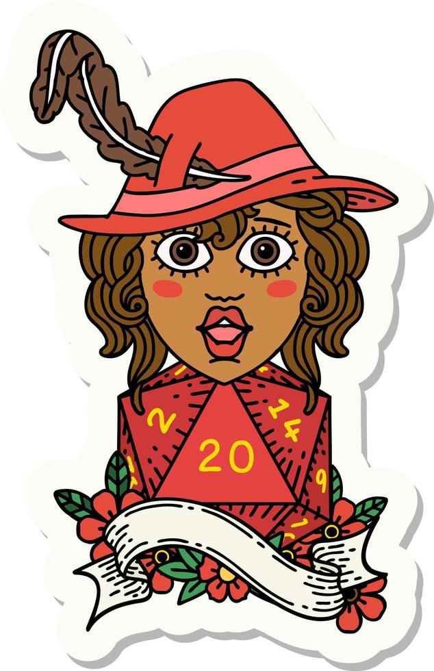 human bard with natural 20 dice roll sticker vector
