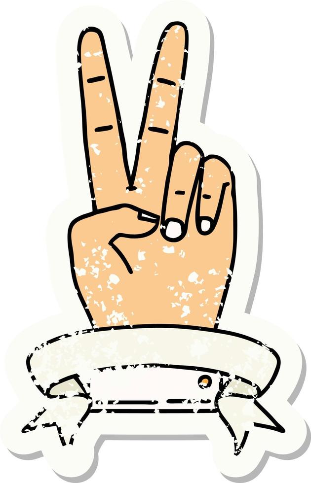 peace two finger hand gesture with banner illustration vector