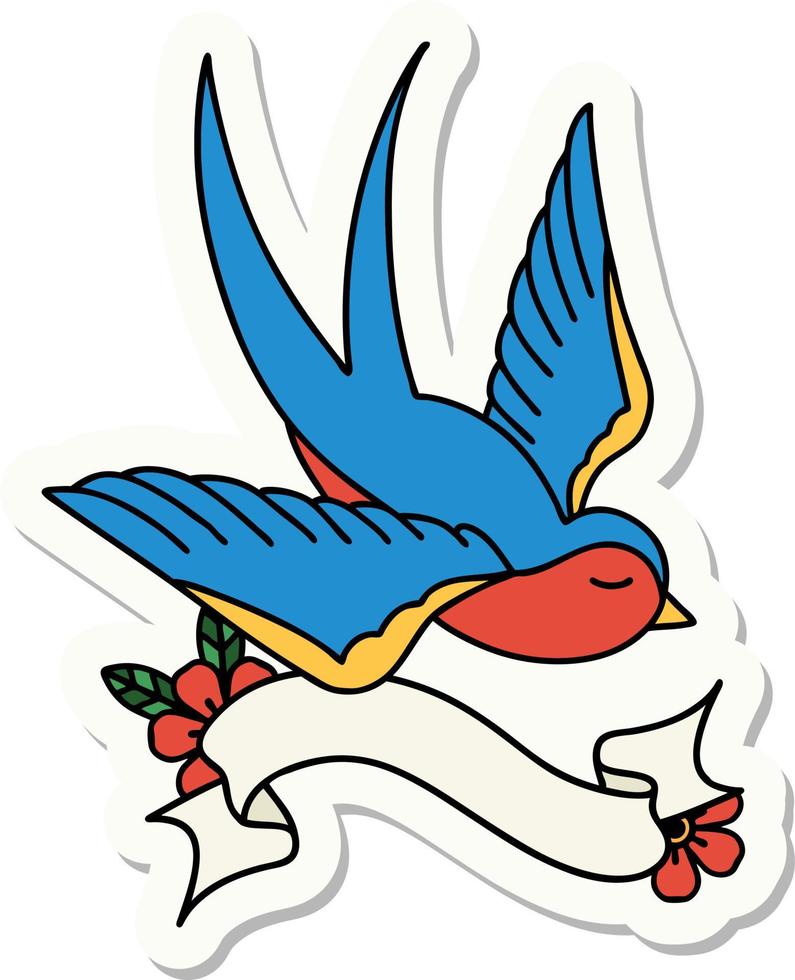 tattoo sticker with banner of a swallow vector