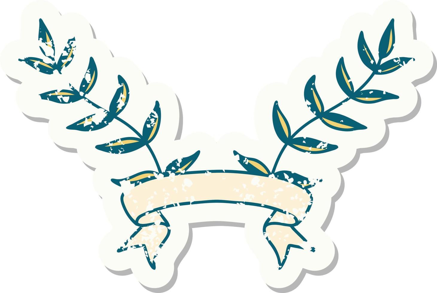 grunge sticker with banner of leaves vector