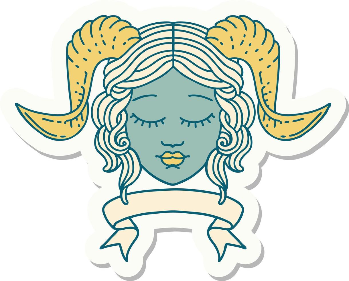 tiefling character face with scroll banner sticker vector