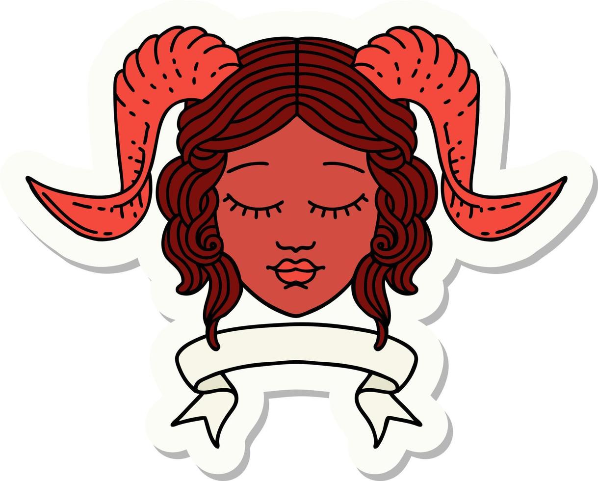 tiefling character face with scroll banner sticker vector