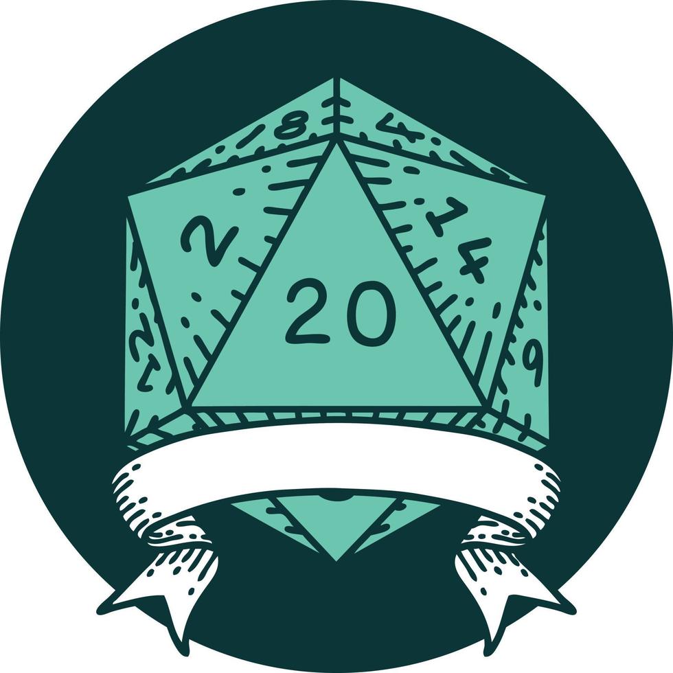 natural 20 critical hit D20 dice roll icon vector