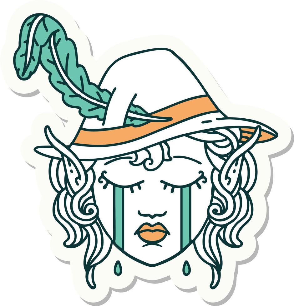 crying elf bard character face sticker vector