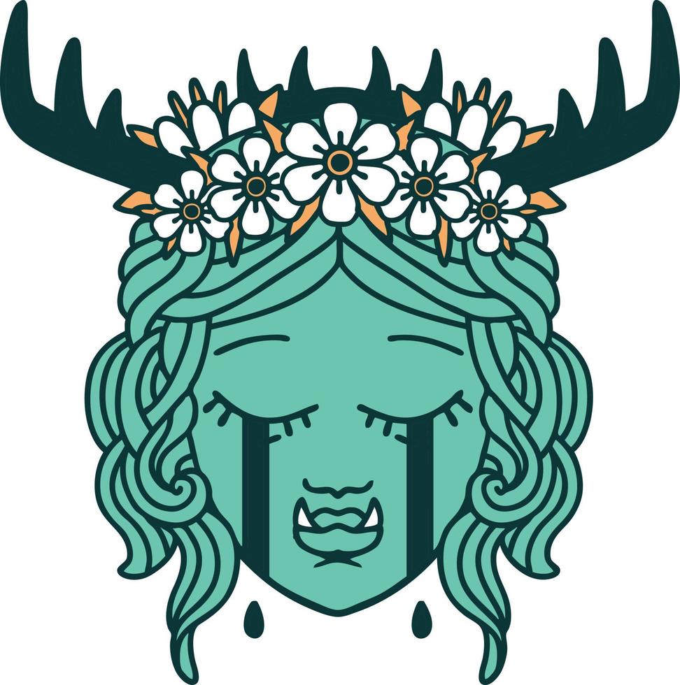 sad half orc druid character face illustration vector