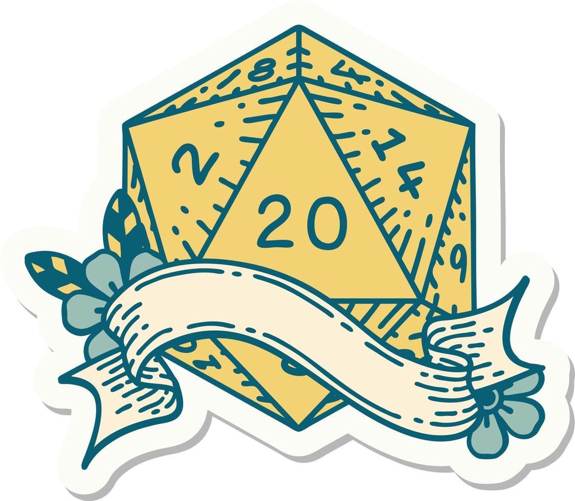 natural twenty D20 dice roll sticker vector