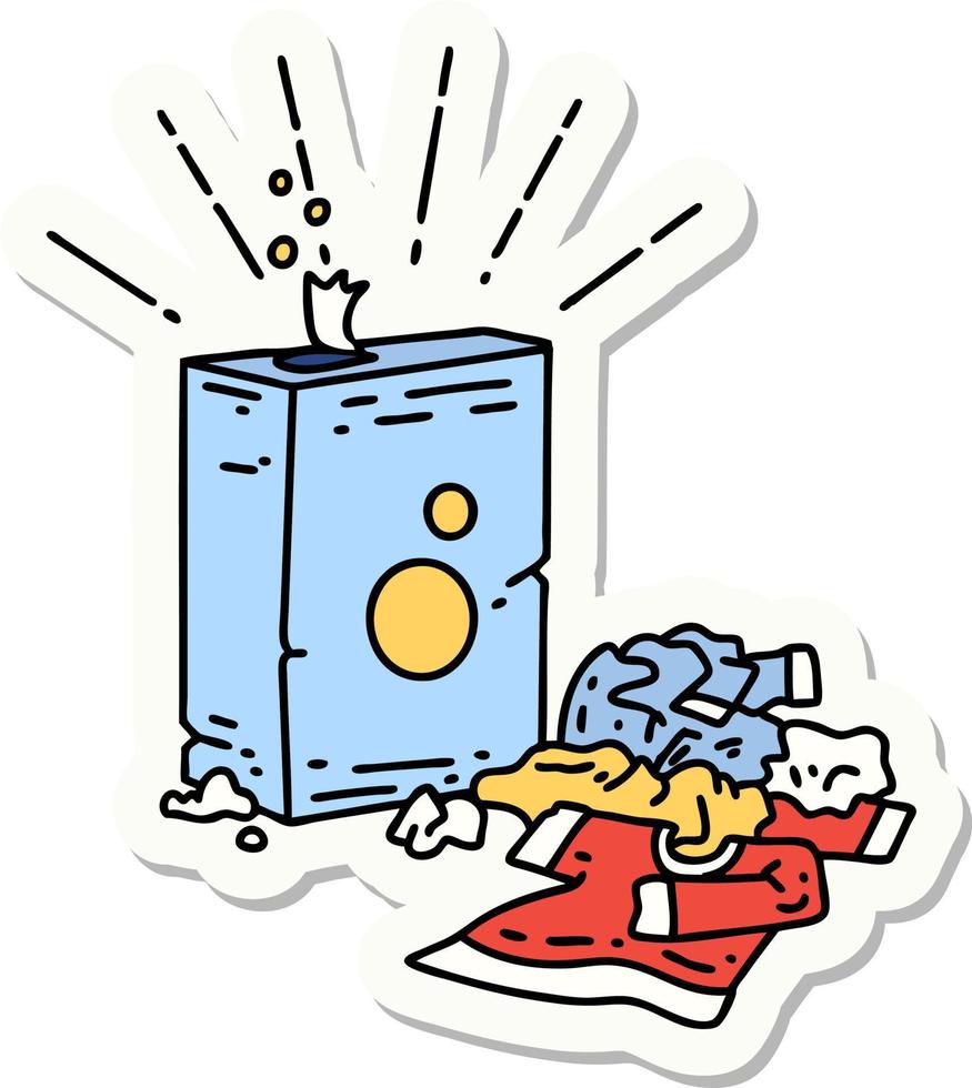 sticker of tattoo style detergent and pile of clothes vector