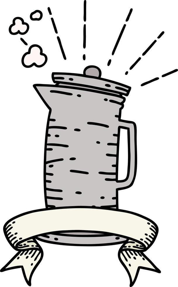 banner with tattoo style coffee jug vector