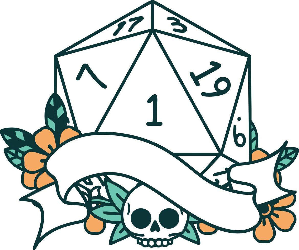 natural one d20 dice roll illustration vector