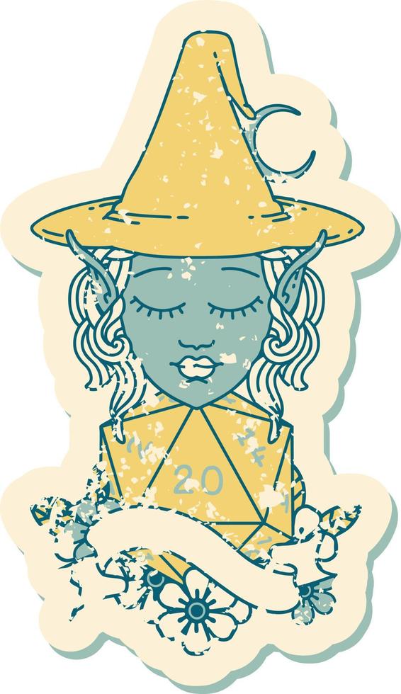 elf mage character with natural twenty dice roll illustration vector