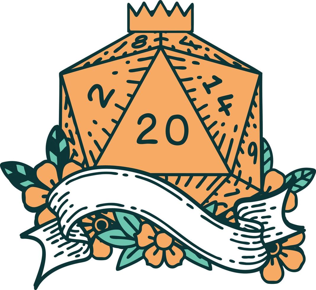 natural twenty D20 dice roll illustration vector