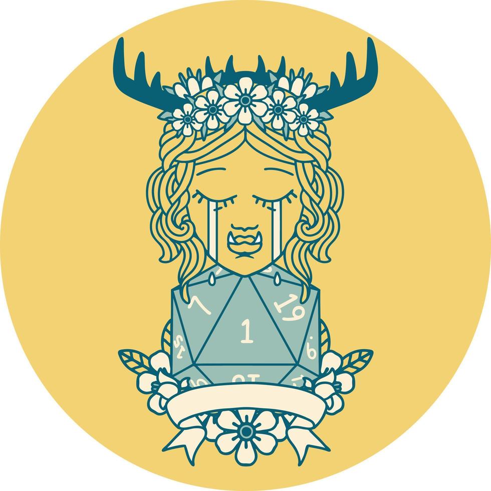 crying orc druid character with natural one roll illustration vector