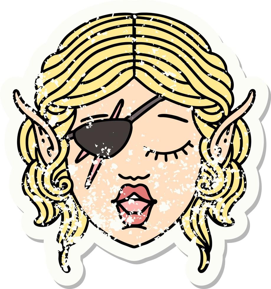 elf rogue character face grunge sticker vector