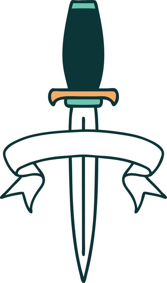 tattoo with banner of a dagger vector