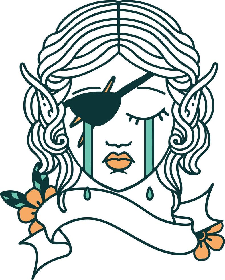 crying elf rogue character face illustration vector