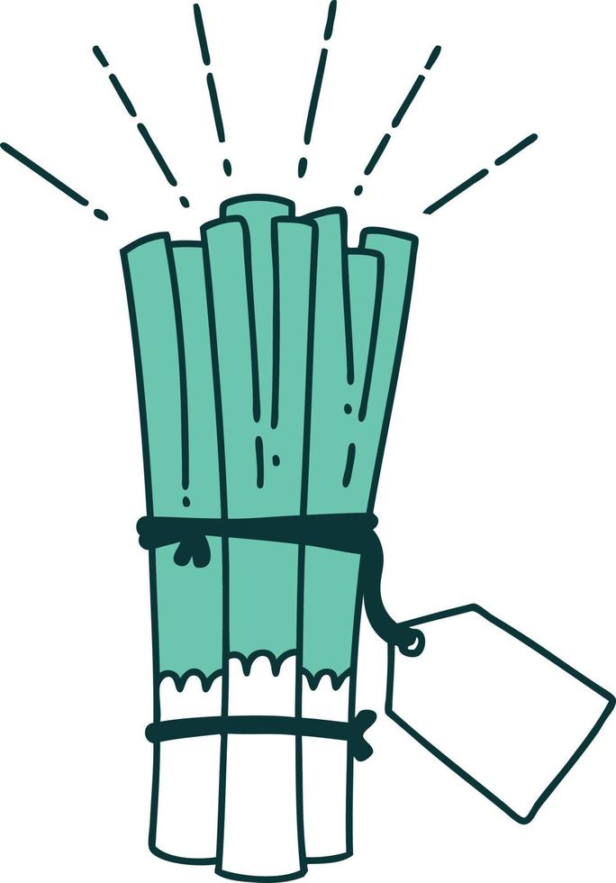 traditional tattoo style bunch of leeks vector