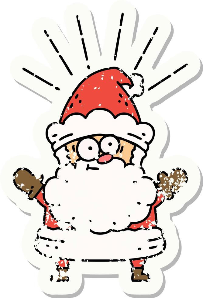 grunge sticker of tattoo style santa claus christmas character vector