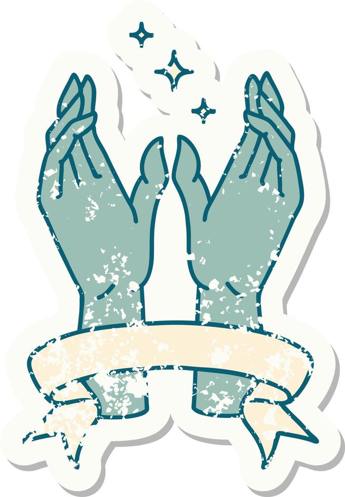 grunge sticker with banner of mystic hands vector