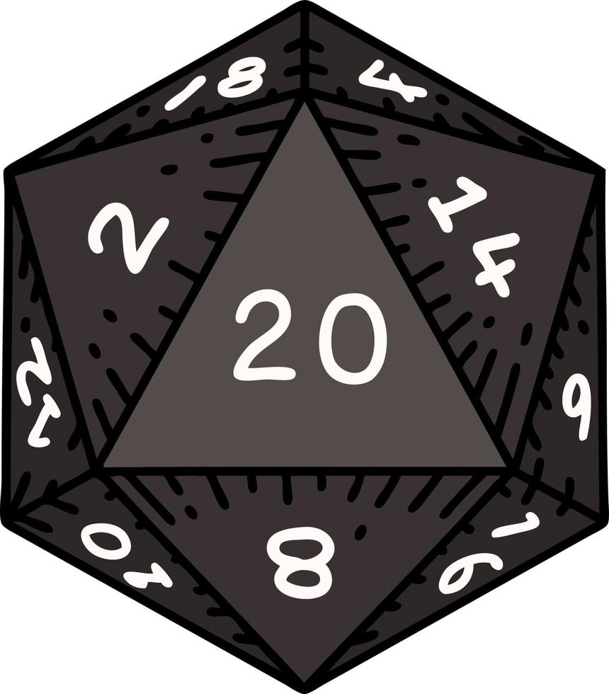 natural 20 D20 dice roll illustration vector