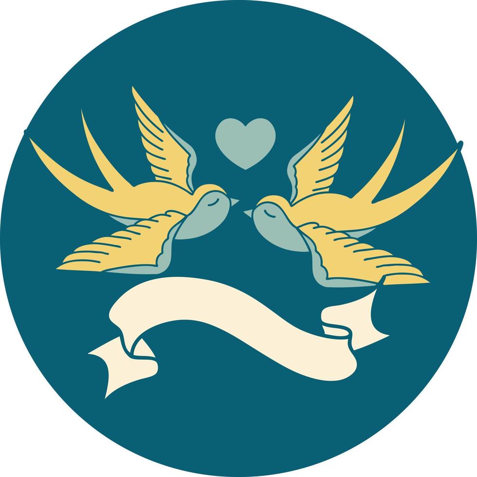 icon with banner of a swallows and a heart vector