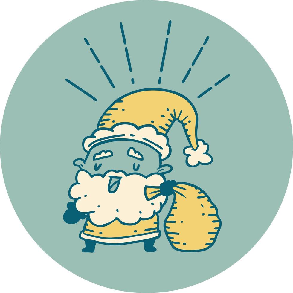 icon of tattoo style santa claus christmas character with sack vector