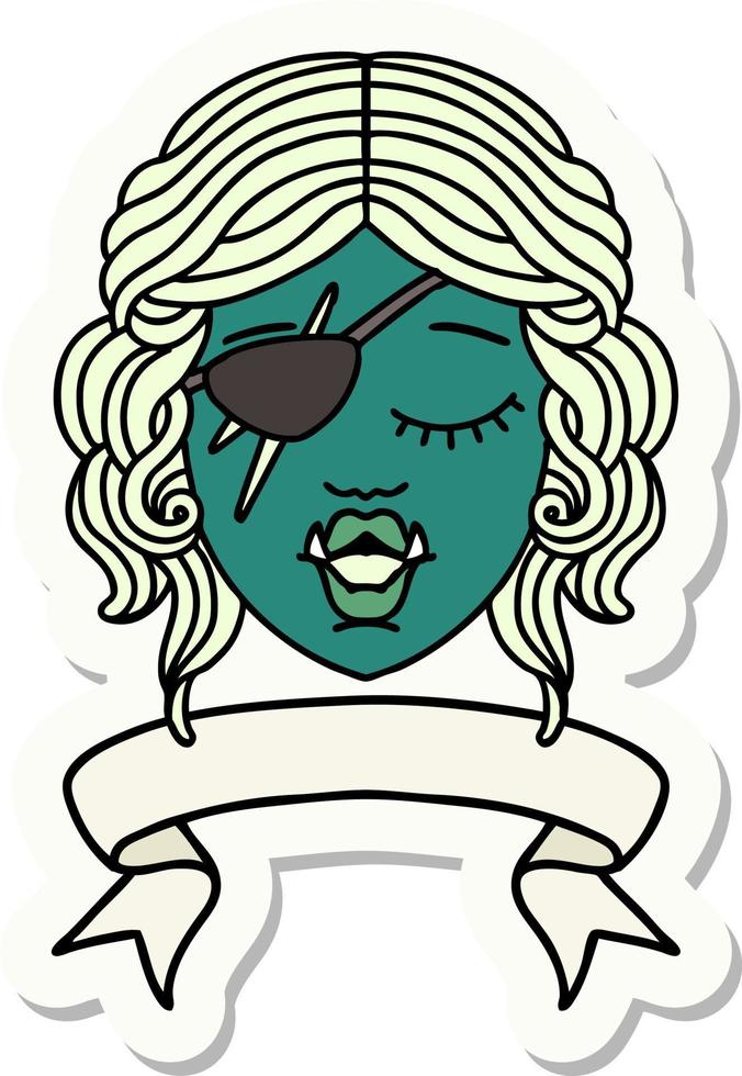 orc rogue character face with banner sticker vector