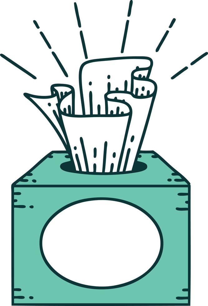 traditional tattoo style box of tissues vector