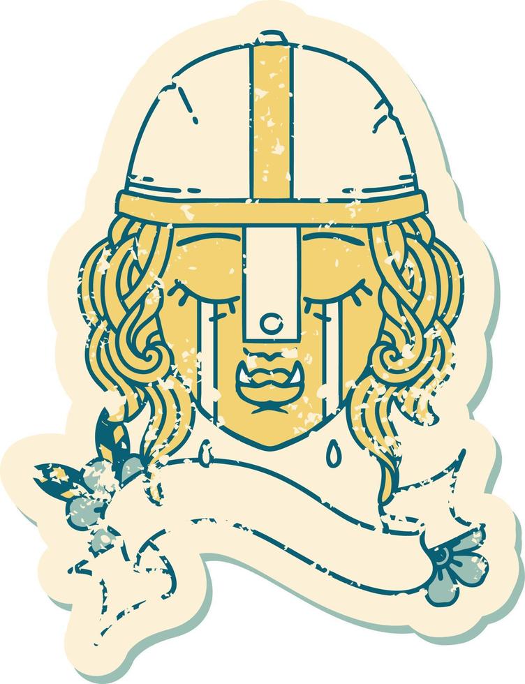 crying orc fighter character face illustration vector