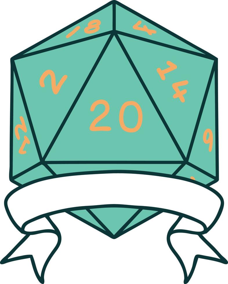 natural 20 critical hit D20 dice roll illustration vector
