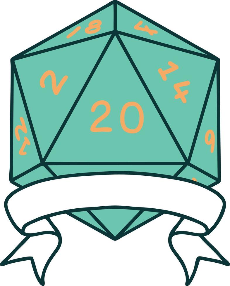 ilustración de tirada de dados d20 de golpe crítico natural 20 vector