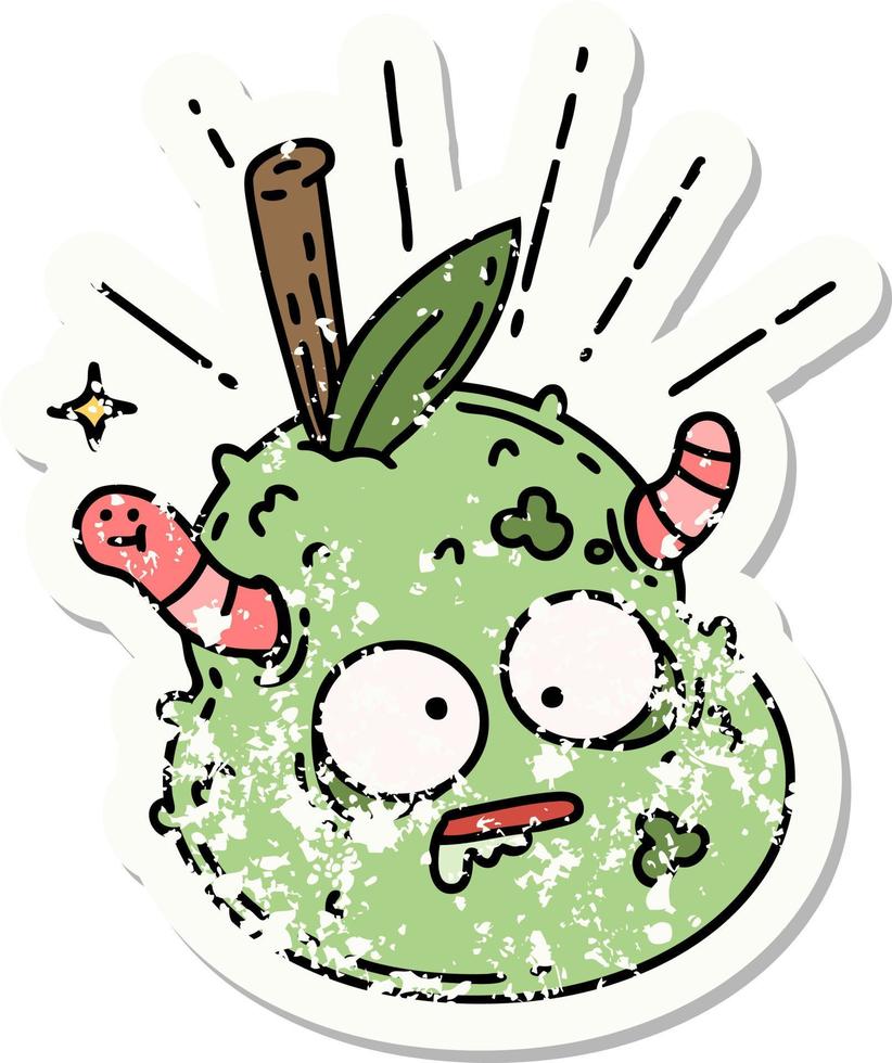 grunge sticker of tattoo style rotten pear vector