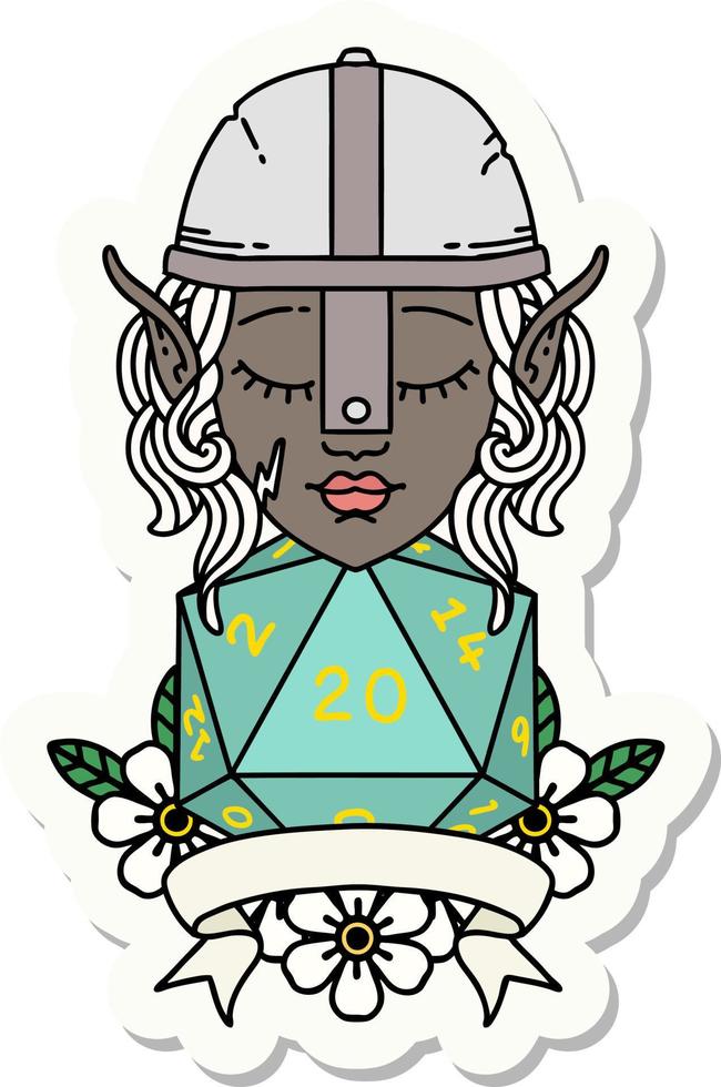 elf fighter with natural 20 dice roll sticker vector