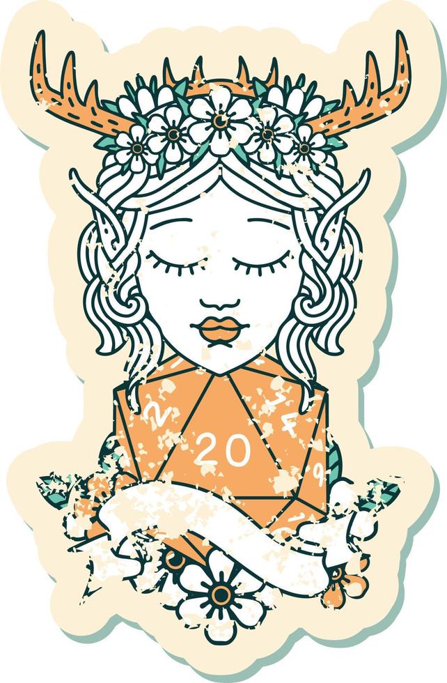 elf druid with natural twenty dice roll illustration vector