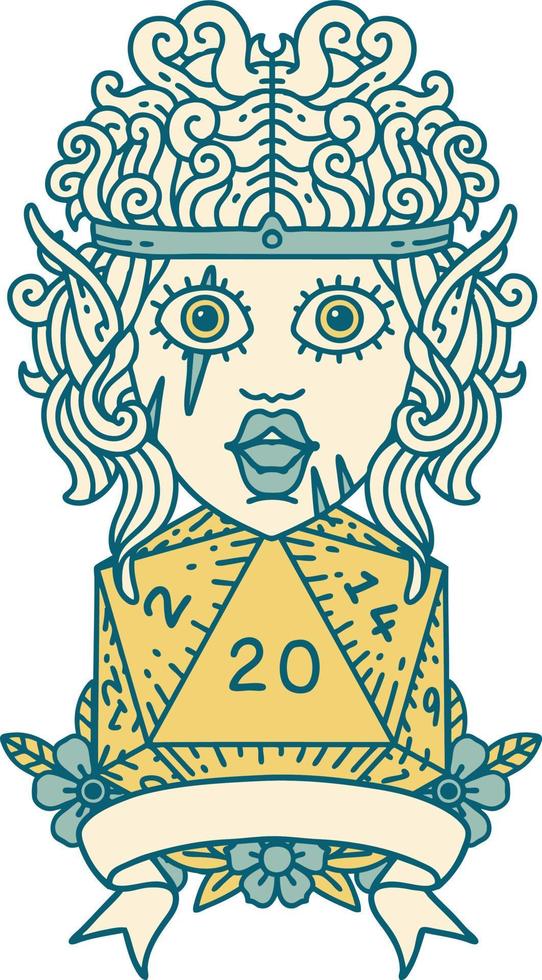 elf barbarian character with natural twenty dice roll illustration vector