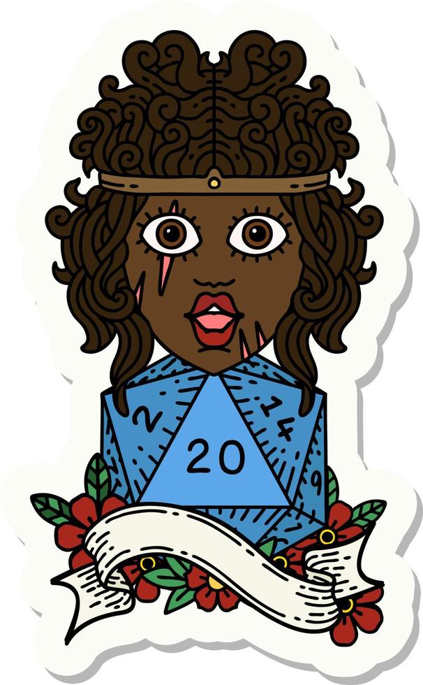 human barbarian with natural twenty dice roll sticker vector