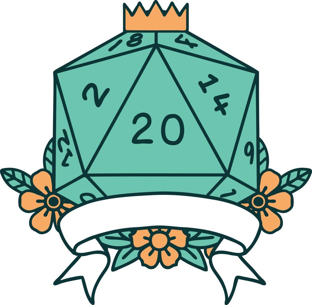 natural 20 critical hit D20 dice roll illustration vector