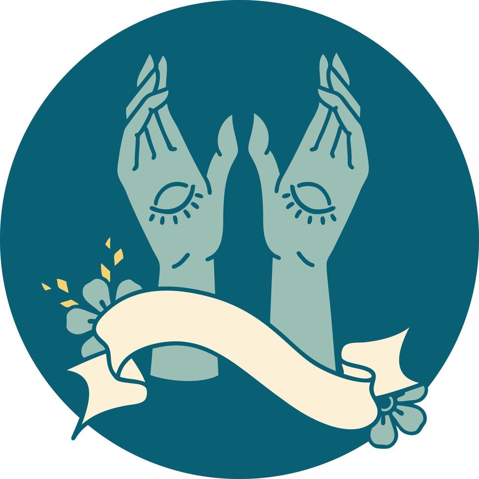 icon with banner of mystic hands vector