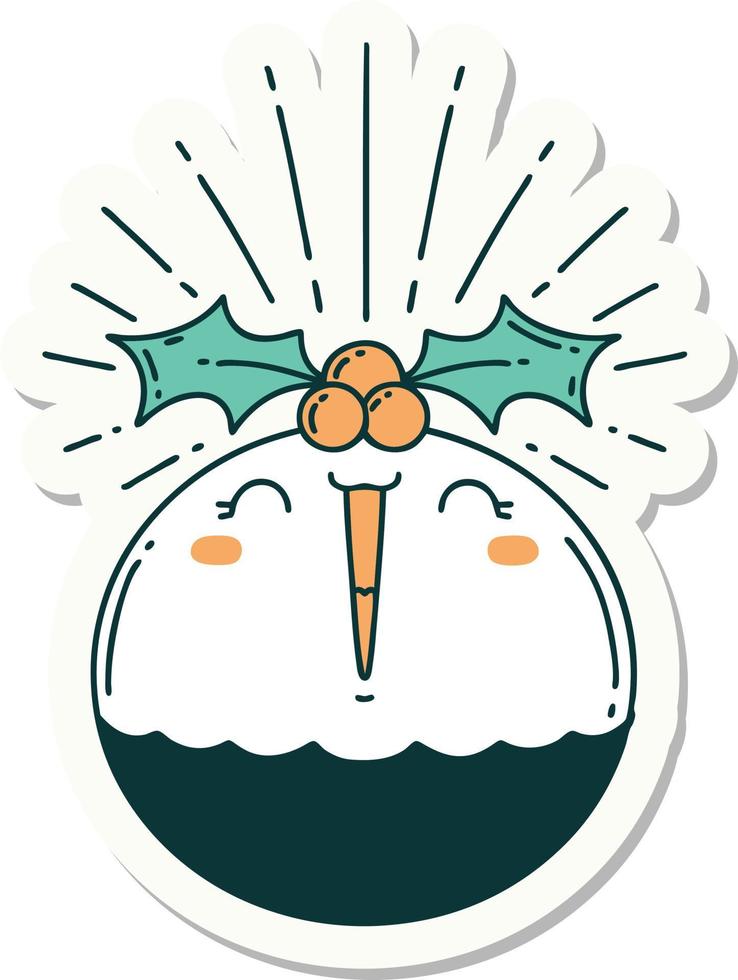 sticker of tattoo style singing christmas pudding vector