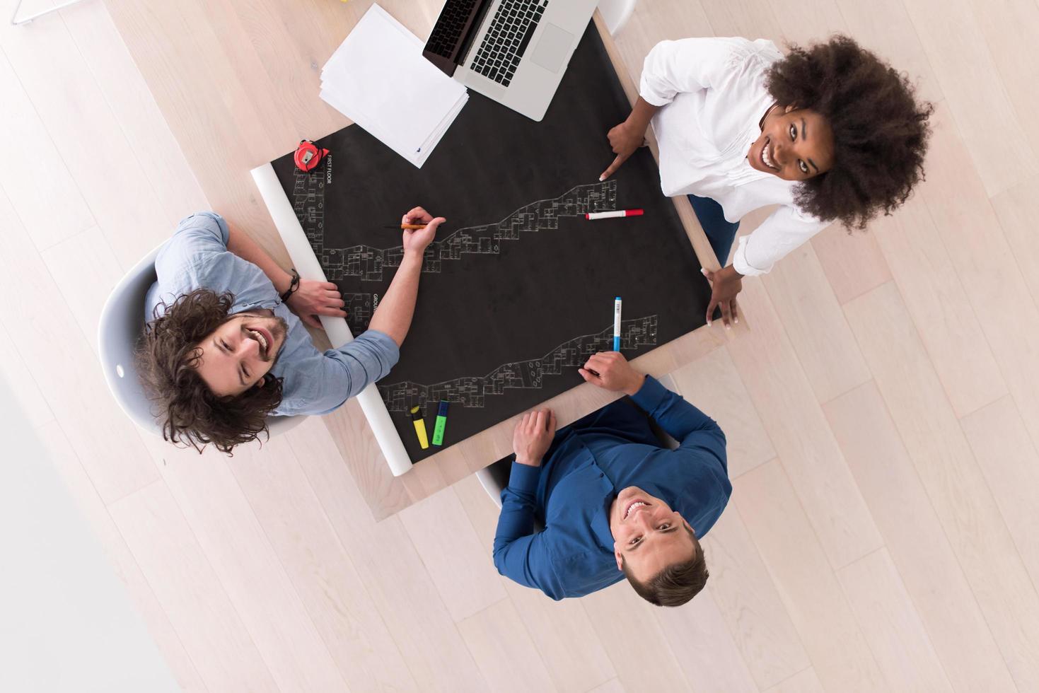 top view of Multiethnic startup business team on meeting photo