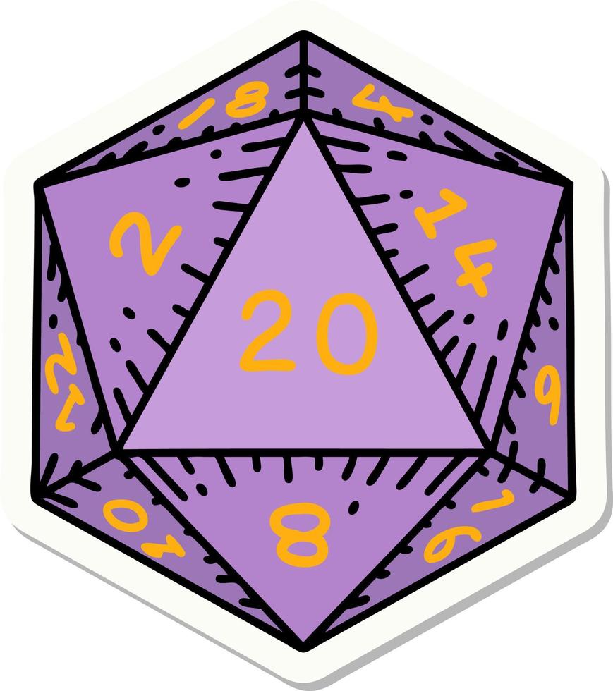 sticker of a natural 20 D20 dice roll vector