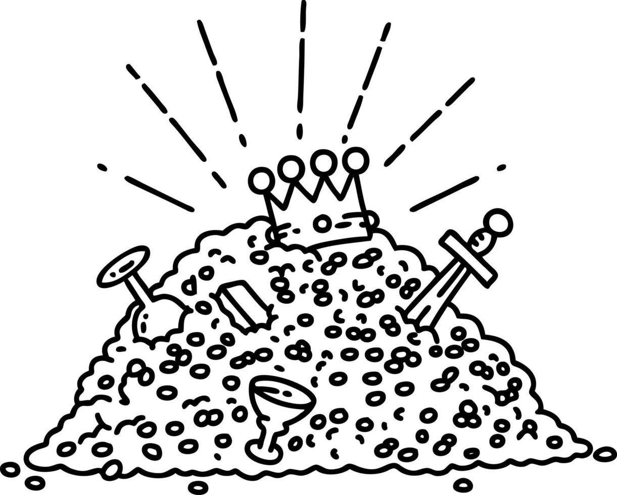 illustration of a traditional black line work tattoo style pile of gold